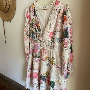 Chicwish Long Sleeve Floral Tiered Mini Dress